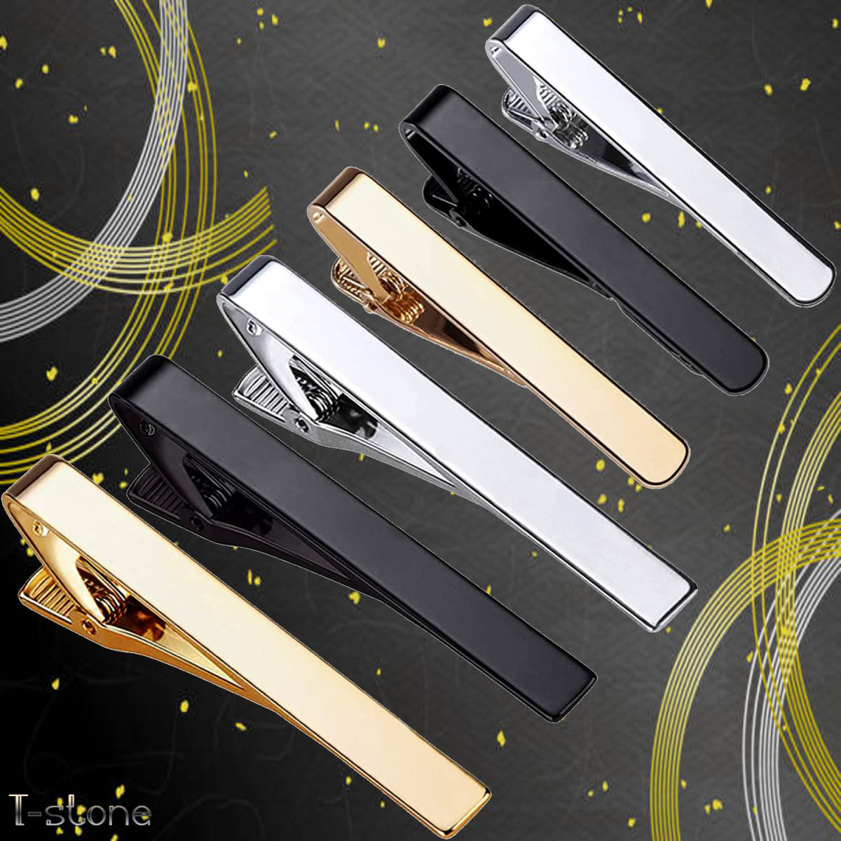  necktie pin feeling of luxury overflow black Gold silver 6 pcs set brass stylish new society person usually using celebration Valentine men's Father's day 