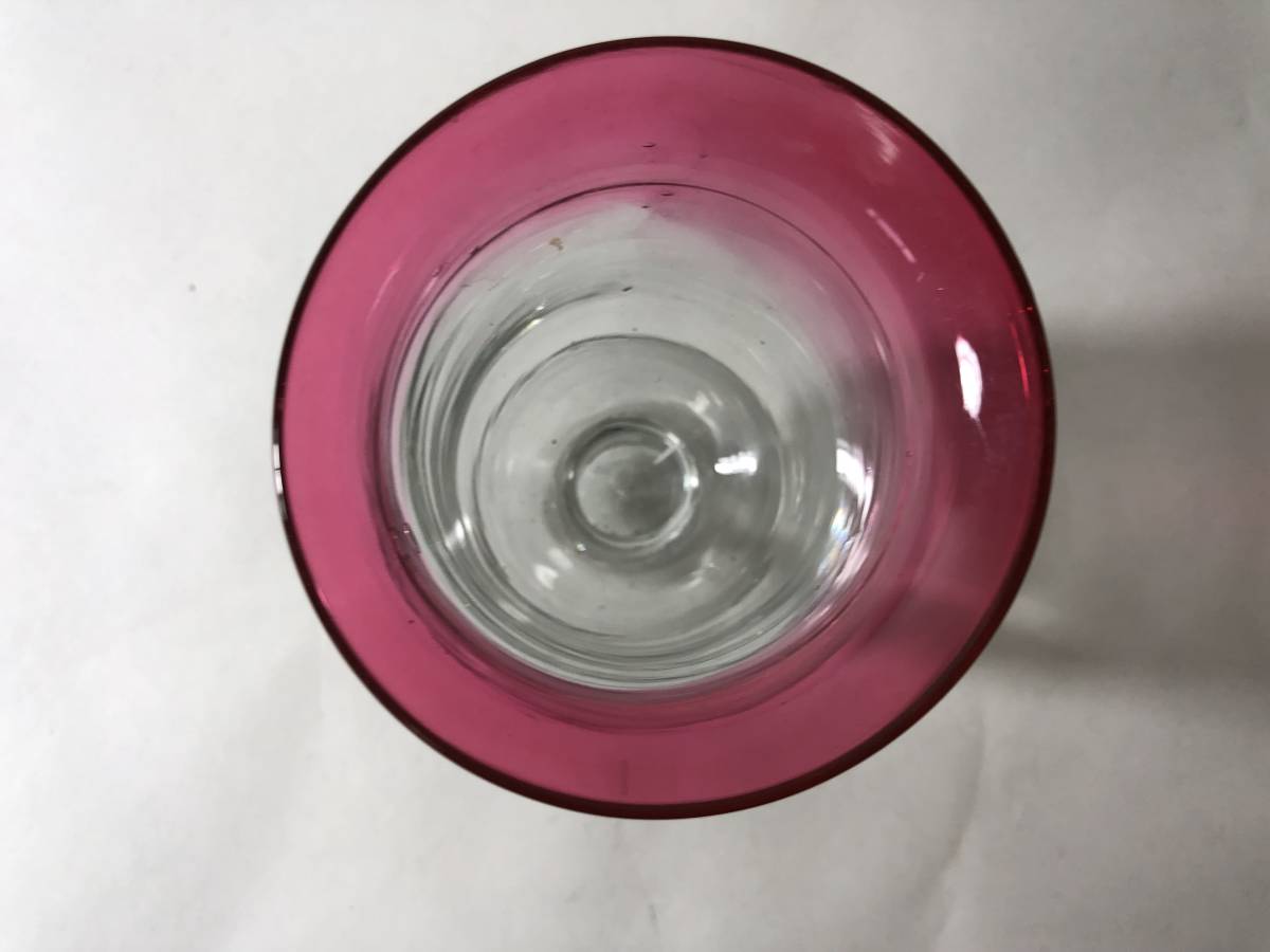 大正ガラス　吹きガラス　アイスクリームカップ　氷カップ　縁赤カップ　アンティークガラス　氷カップ　_画像9
