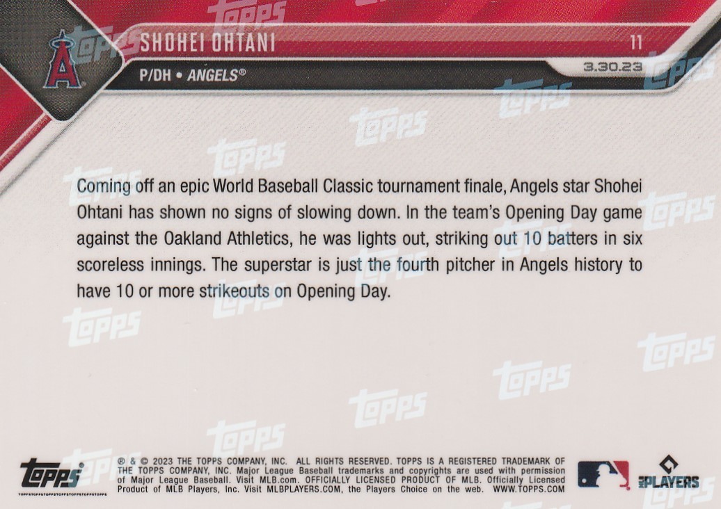 2023 Topps Now☆大谷翔平 開幕戦でチーム4人目の2桁奪三振 24時間限定 エンゼルス 元日本ハム_画像2