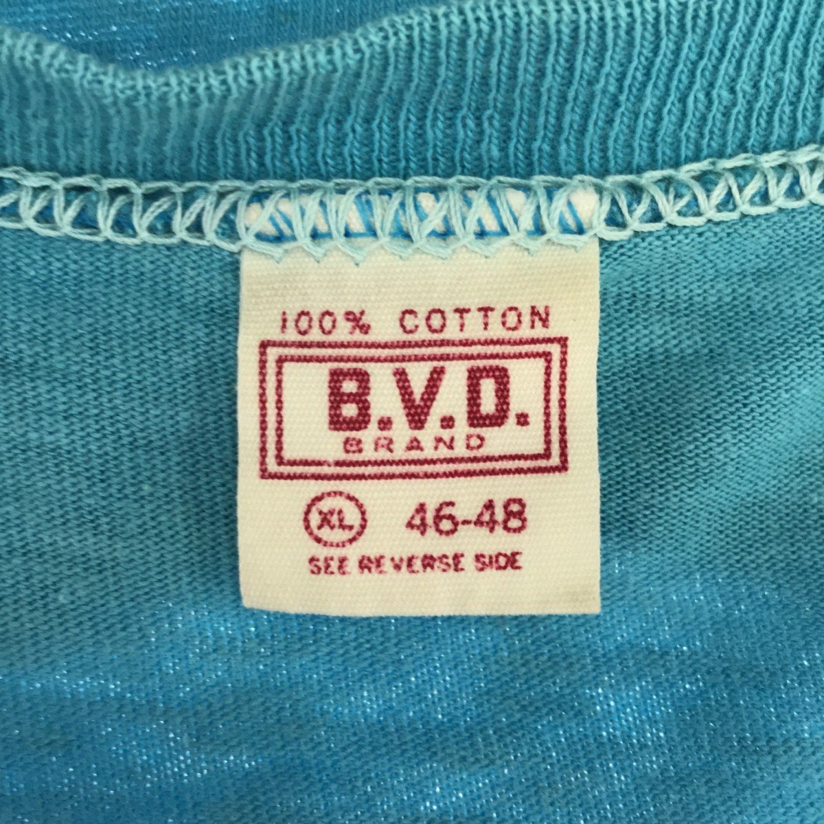 ◆中古品◆ B.V.D. Tシャツ 50～60年代あたり 半袖 ブルー系 【サイズ:XL】 メンズ ファッション ※穴・染み有り※ P40955NSC_画像3