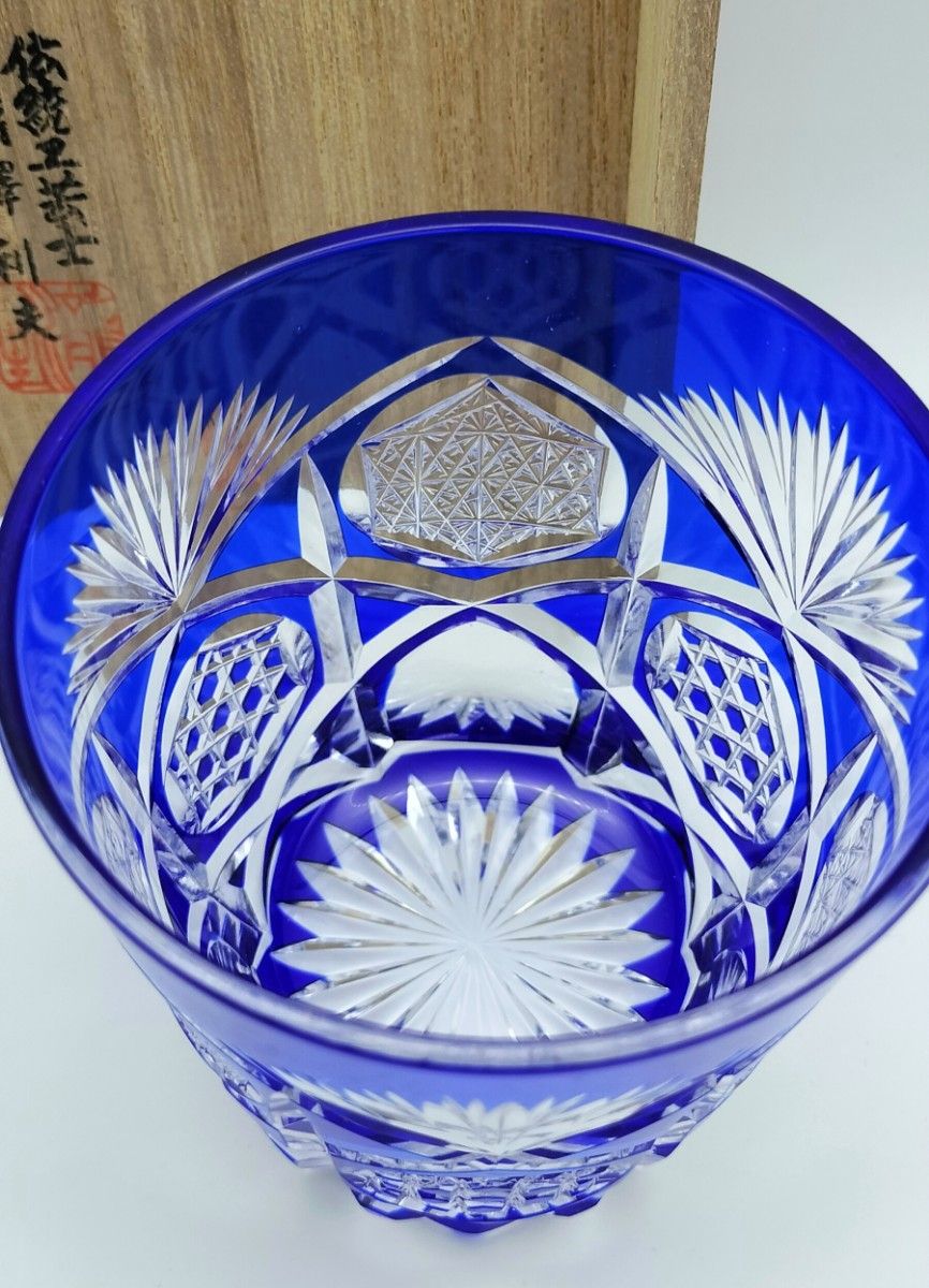 美品 江戸切子 瀧澤利夫 ロックグラス（切子 江戸切子 薩摩切子