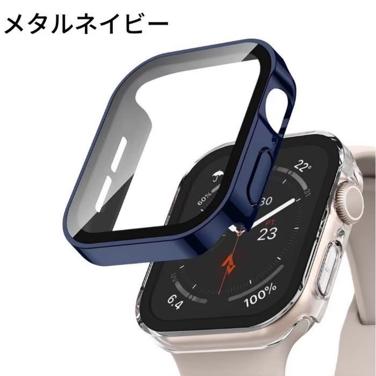 "Apple Watch カバー フラット 一体型 防水 series8/7/6/SE/5 メタルネイビー"