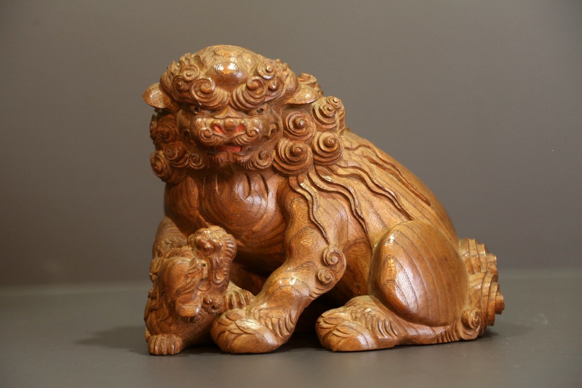 アンティーク 在銘 欅彫り 親子獅子 置物 | bergosafety.com.br