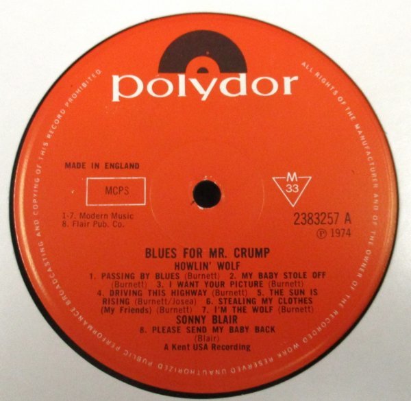☆ Sonny Blair, Howlin' Wolf, Bobby Bland, Little Junior Parker Blues For Mr Crump[UK mono ORIG Polydor 2383 257 JUKE BLUES 12]_画像3