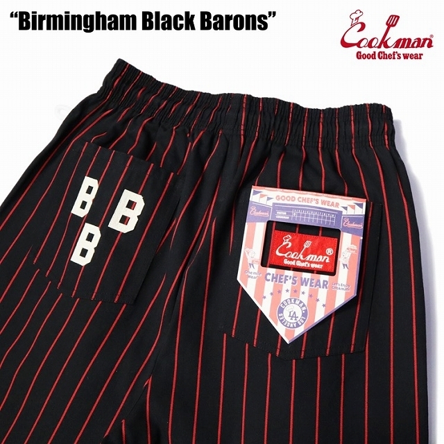 ヘルメット付 Mサイズ Birmingham Black Barons クックマン シェフパンツ 黒 ストライプ COOKMAN Ballpark Collection Chef Pants_画像1