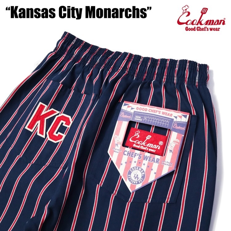 ヘルメット付 Lサイズ Kansas City Monarchs クックマン シェフパンツ 紺 ストライプ COOKMAN Ballpark Collection Chef Pants