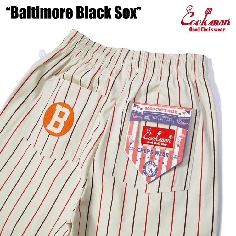 ヘルメット付 Mサイズ Baltimore Black Sox クックマン シェフパンツ 白 ストライプ COOKMAN Ballpark Collection Chef Pants_画像1