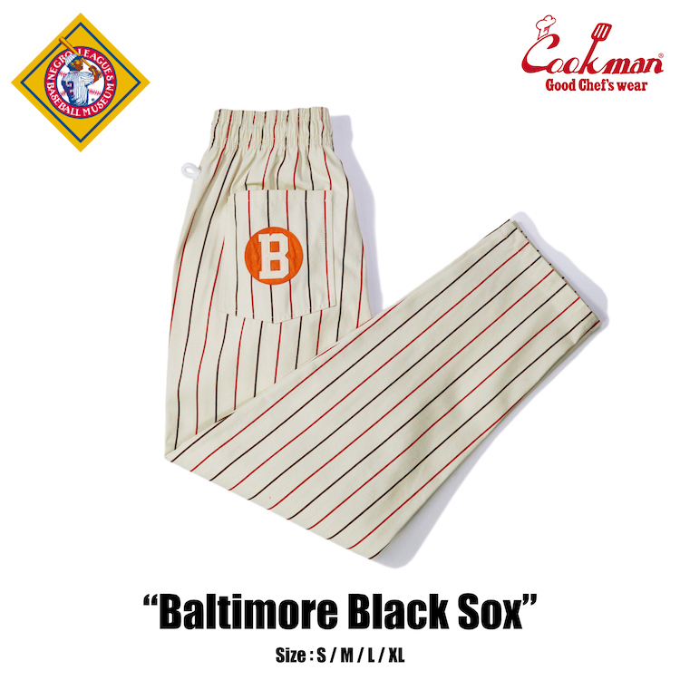 ヘルメット付 Lサイズ Baltimore Black Sox クックマン シェフパンツ 白 ストライプ COOKMAN Ballpark Collection Chef Pants_画像2