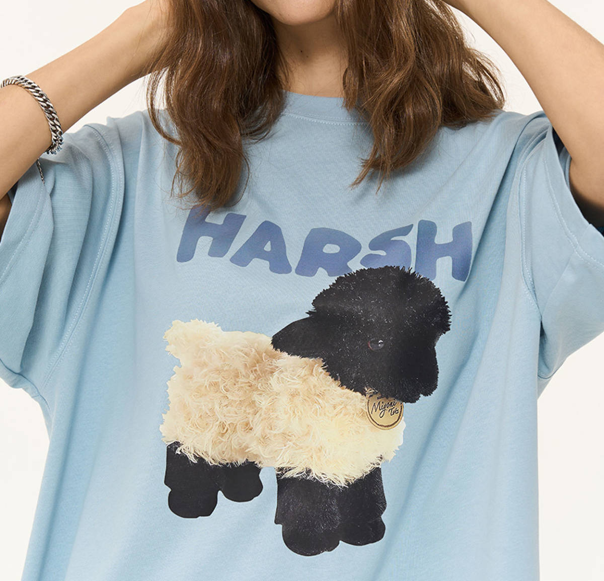 【 HARSH AND CRUEL 】 ハーシュアンドクルーエル 正規品 ユニセックス ビッグサイズ 羊 ヒツジ プリント Tシャツ ブルー L_画像5