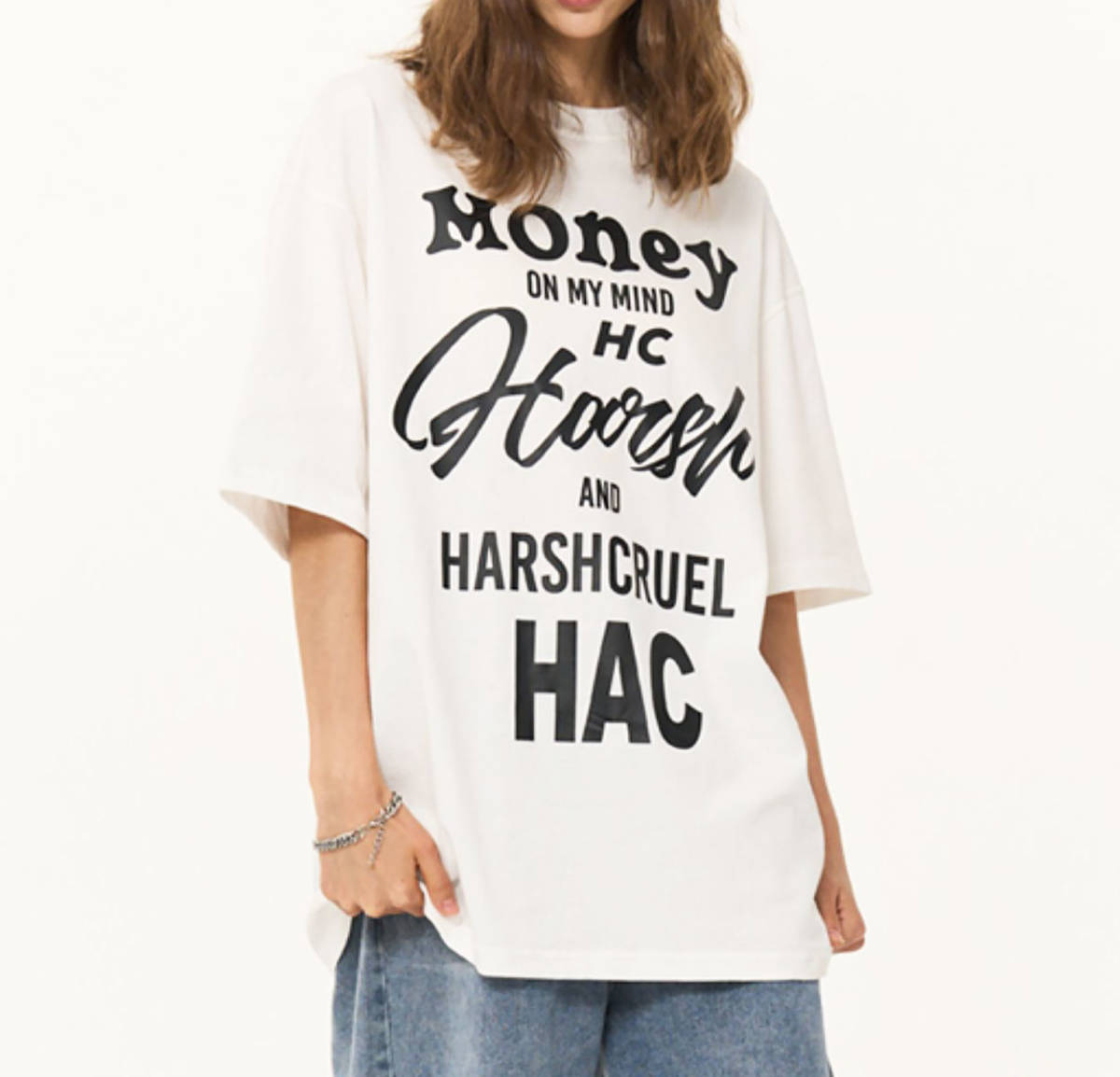 【 HARSH AND CRUEL 】 ハーシュアンドクルーエル 正規品 ユニセックス ビッグサイズ ビッグロゴ プリント Tシャツ ホワイト L_画像2