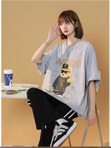 韓国風 レディース 半袖Tシャツ 新しい夏 気質 ファッションTシャツ ブラック XL