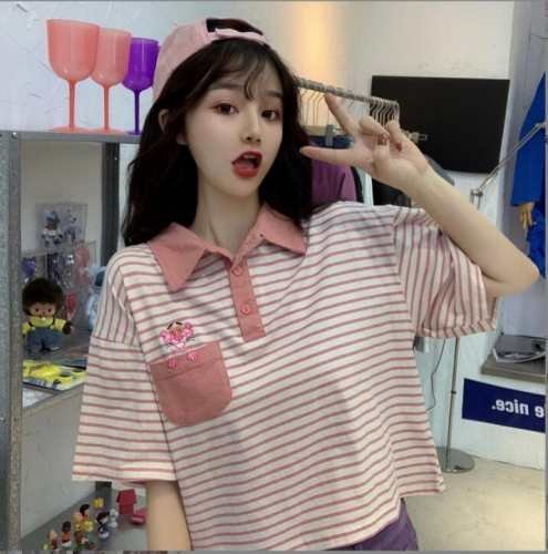 韓国風 レディース 半袖Tシャツ 新しい夏 気質 ファッションTシャツ 学生Tシャツ ブルー L