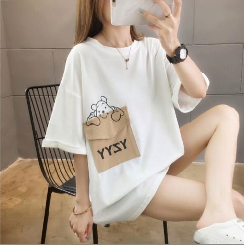 韓国風 レディース 半袖Tシャツ 新しい夏 気質 ファッションTシャツ ホワイト 2XL