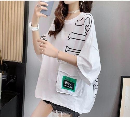韓国風 女夏新しい 大きいサイズ半袖Tシャツ 気質ファッションTシャツ 学生Tシャツ ブラック M