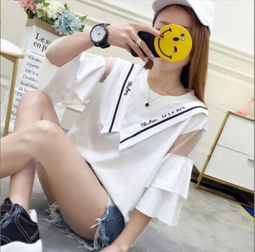 韓国風 レディース 半袖Tシャツ カジュアル ファッション半袖Tシャツ ホワイト XL