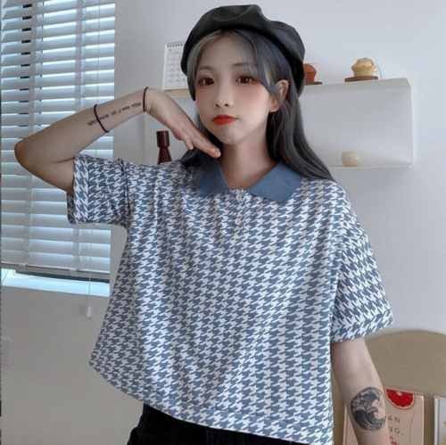 韓国風 レディース 半袖Tシャツ 新しい夏 気質 ファッションTシャツ 学生Tシャツ ブルー XL