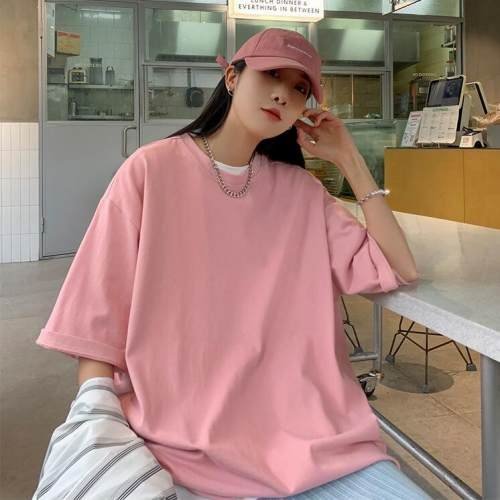 韓国風 レディース 半袖Tシャツ 新しい夏 気質 ファッションTシャツ ピンク 2XL