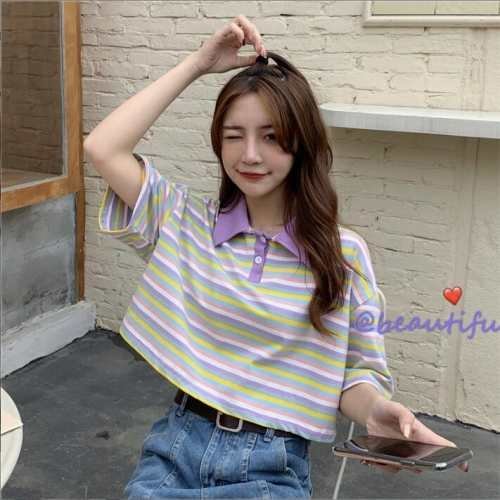 韓国風 レディース 半袖Tシャツ 新しい夏 気質 ファッションTシャツ 学生ポロシャツ ワンカラー M