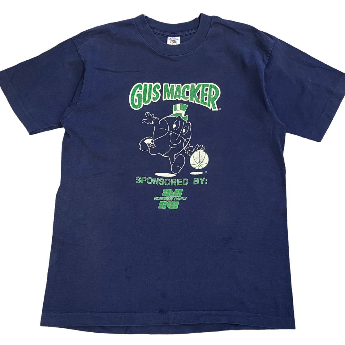 90s USA製 GUS MACKER Basketball Tシャツ L ネイビー バスケットボール ガスマッカー イベント キャラクター フルーツタグ ヴィンテージ