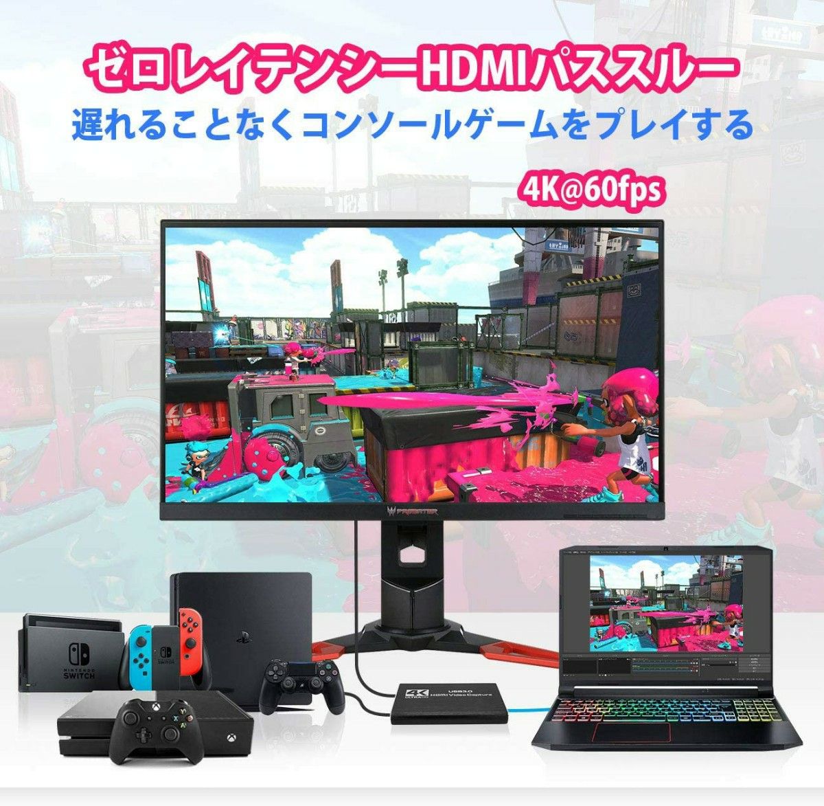 ライブ配信 HDMIキャプチャーボード 4K 60HZパススルー対応