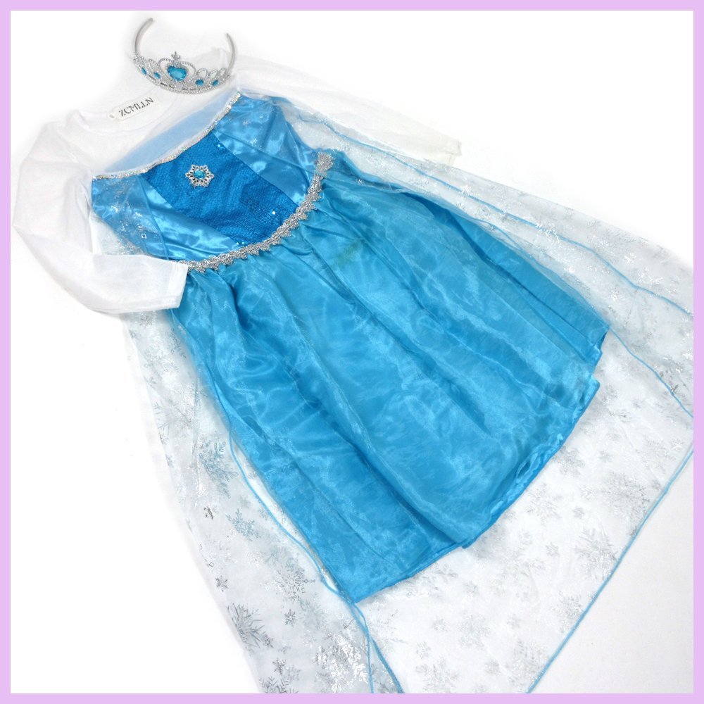 △□女の子プリンセスドレスセット◎雪のお姫様◎ブルー×ホワイト