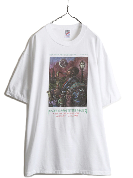 90s USA製 ★ ジャズ アート プリント Tシャツ ( メンズ XL ) 90年代 オールド JAZZ 芸術 イラスト シングルステッチ 白 ヘビーウェイト