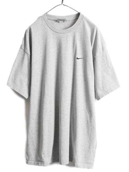 00s 大きいサイズ XL ■ ナイキ スモール スウォッシュ 刺繍 半袖 Tシャツ メンズ / 00年代 NIKE オールド ワンポイント ヘビーウェイト 灰