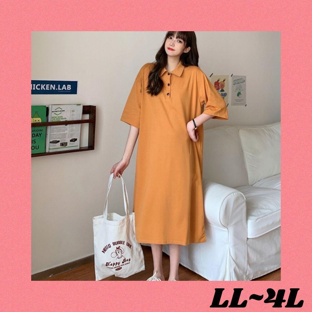 大きいサイズ 韓国 レディース Tシャツワンピース LL-4L OR_画像1