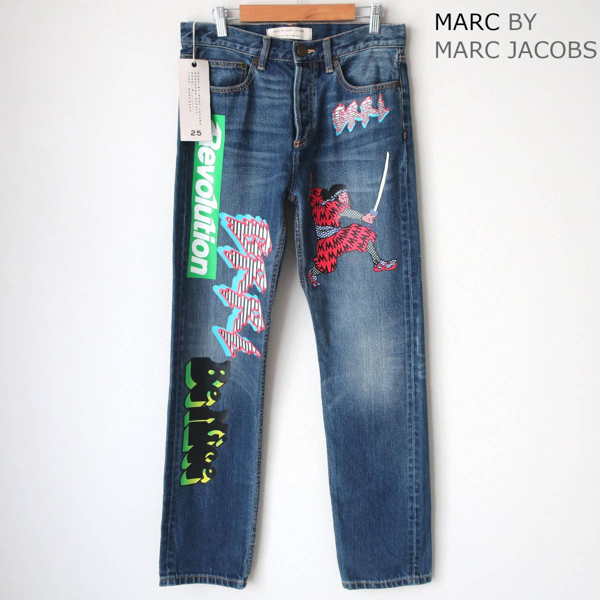 新品 未使用 MARC BY MARC JACOBS アートプリント デニム ジーンズ キャロット パンツ マークジェイコブス レディース W25 XS ～ Sサイズ_画像1