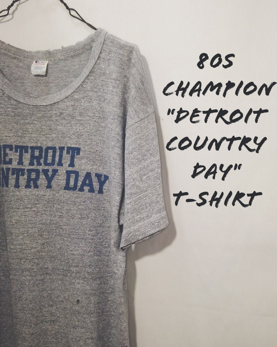 Vintage Champion DETROIT COUNTRY DAY t-shirt 80s チャンピオン トリコタグ 2段 染み込み カレッジ プリント Tシャツ USA製 ビンテージ