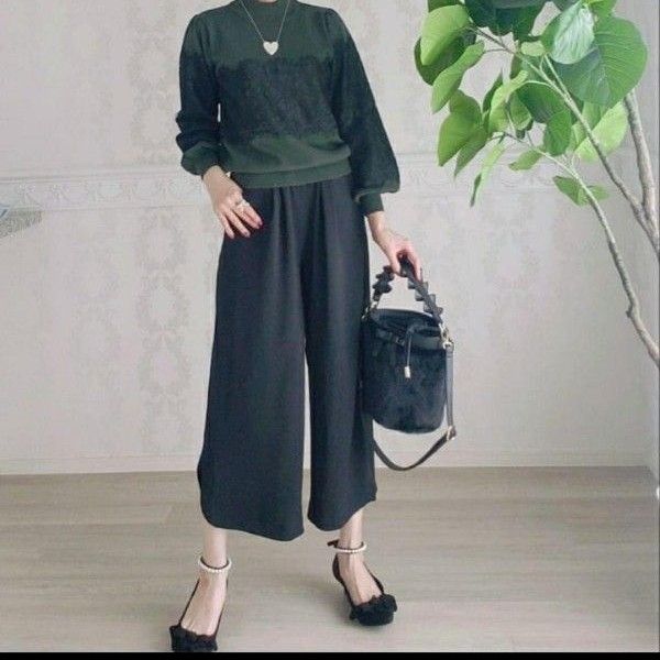 【 タグ付 未使用 】 アンドラブ ワイドパンツ L ブラック &LOVE QVC