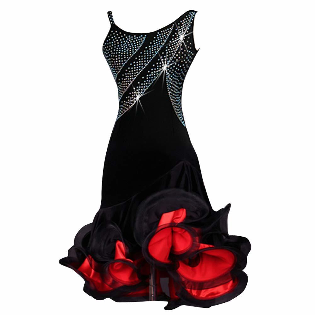社交ダンス競技ドレス　ラテンドレス　発表会着用お洒落新品　黒＋赤　サイズ調整可