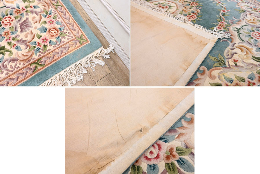 KD092 大型 手織り ウール 中国段通 絨毯 カーペット ラグ 幅289×260cm(房含む)_画像6