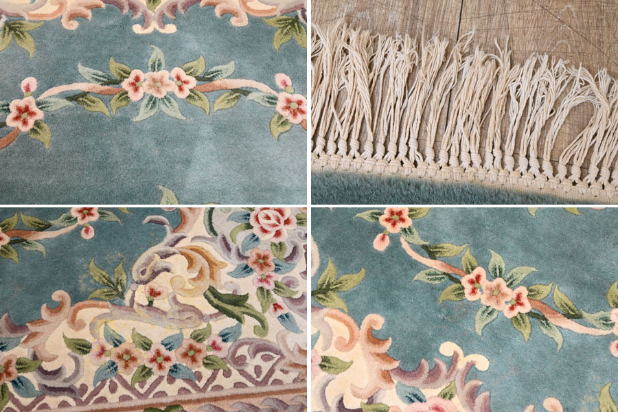 KD092 大型 手織り ウール 中国段通 絨毯 カーペット ラグ 幅289×260cm(房含む)_画像4