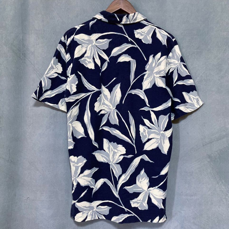 USA製 90's POLO RALPH LAUREN ポロラルフローレン Flower print polo shirt コットン 鹿の子 半袖 ポロシャツ size.S ネイビー 希少_画像4