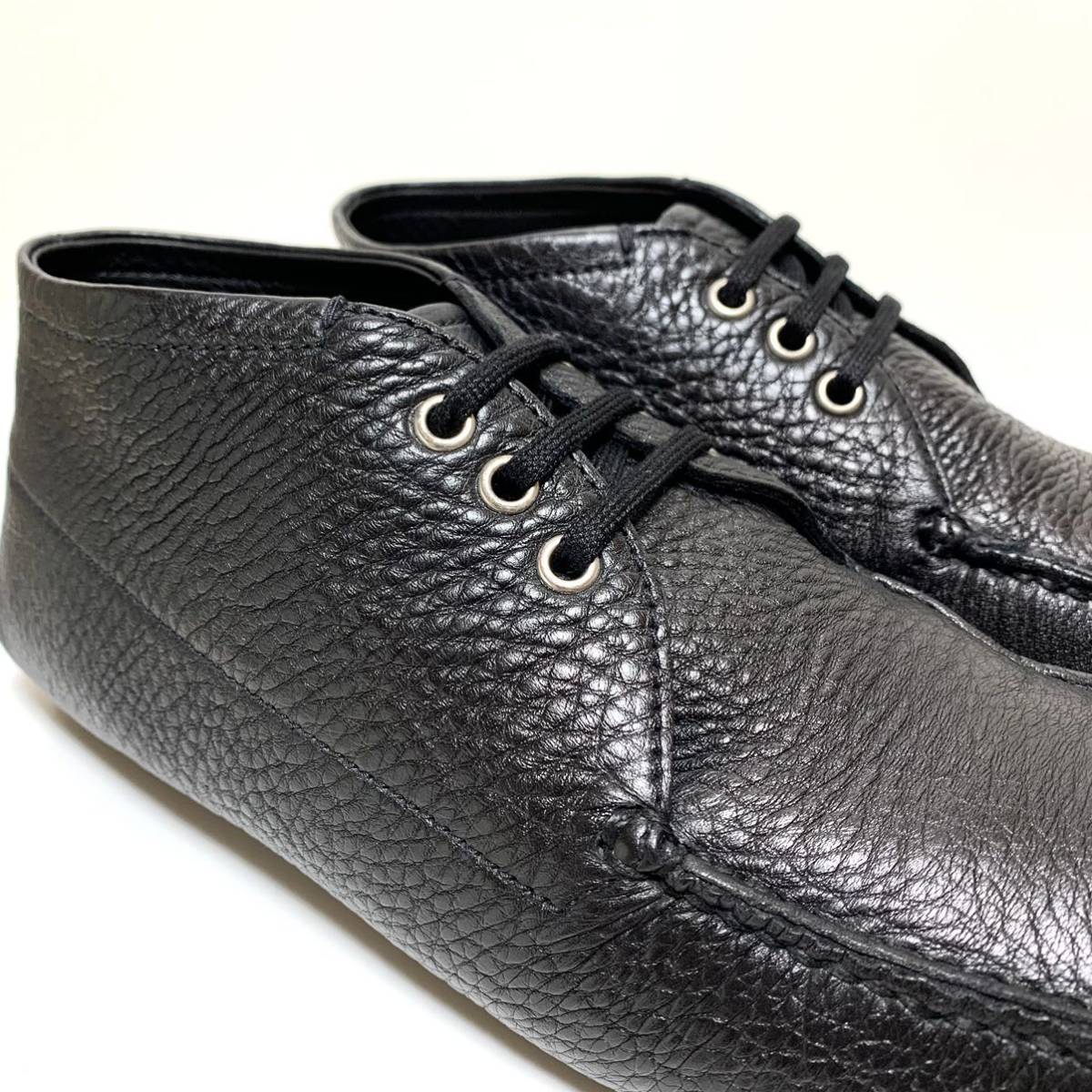 ☆美品 プラダ PRADA シュリンクレザー 3ホール ドライビングシューズ 黒 チャッカブーツ シボ革 ショートブーツ 革靴