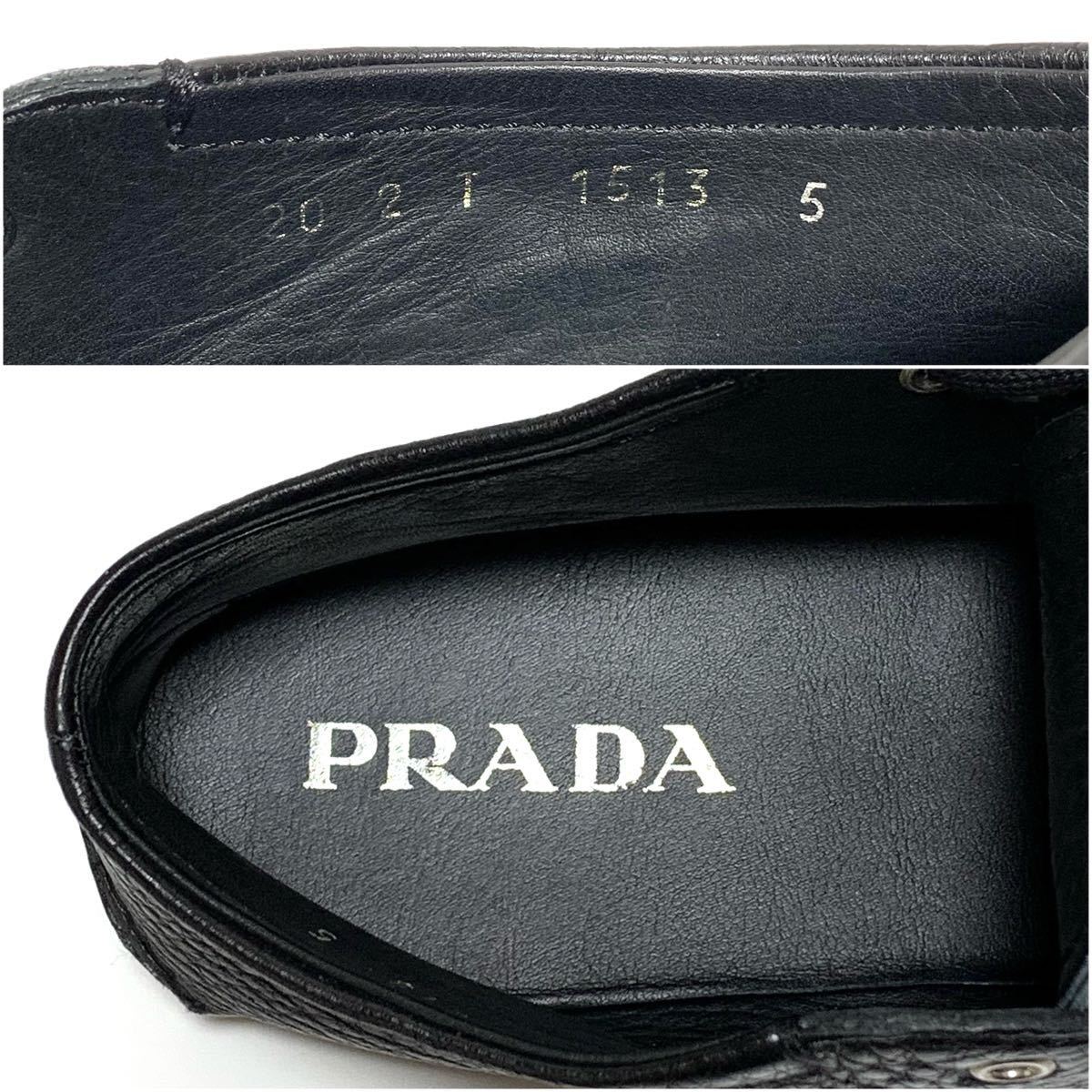 ☆美品 プラダ PRADA シュリンクレザー 3ホール ドライビングシューズ 黒 チャッカブーツ シボ革 ショートブーツ 革靴
