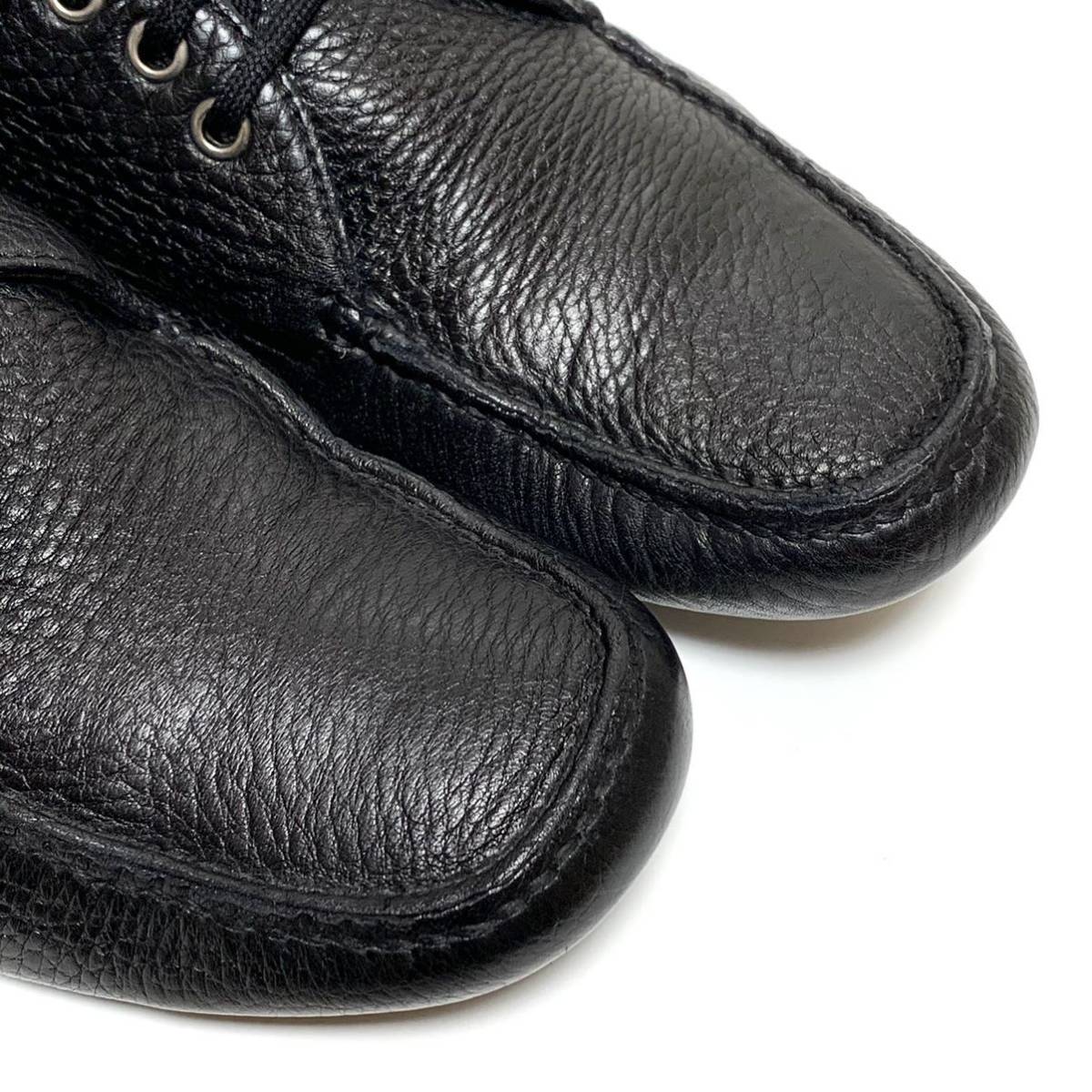 ☆美品 プラダ PRADA シュリンクレザー 3ホール ドライビングシューズ 黒 チャッカブーツ シボ革 ショートブーツ 革靴