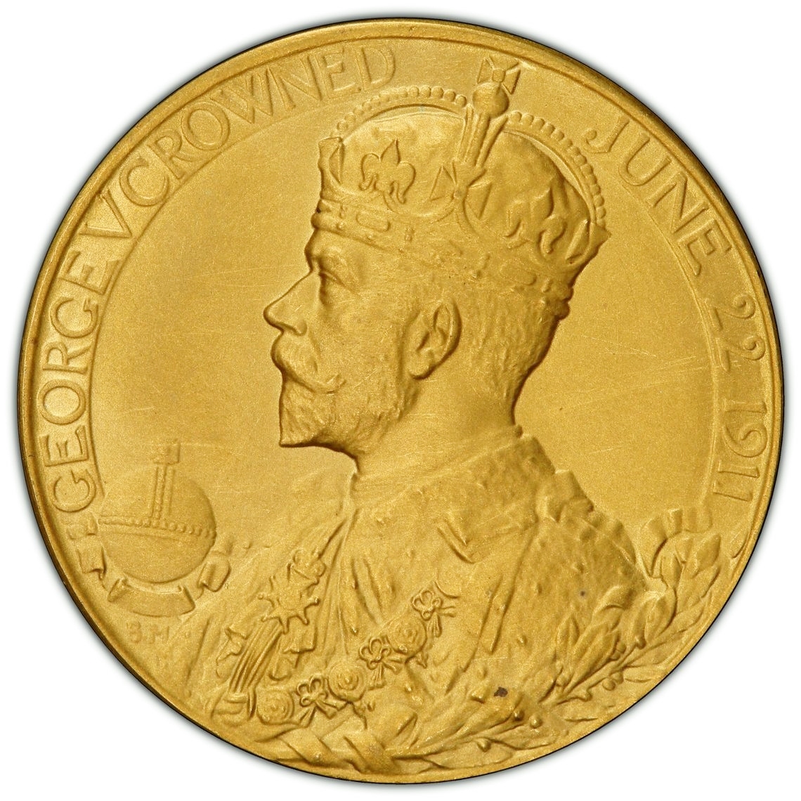 入手困難 発行100枚 1911年 英国 イギリス ジョージ5世 メアリー皇后 戴冠式 金メダル ゴールドメダル PCGS SP63 アンティークコイン_画像5