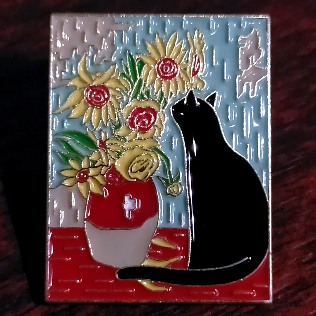 ピンバッチ　ひまわり猫　　ゴッホ猫　　kawaii 可愛い　　ピンバッジ　猫グッズ　猫好き　　ネコ　ねこ　アート　芸術　美術_画像1