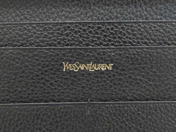 超美品 ◆ YSL ◆ イヴサンローラン ◆ 本革 レザー素材 ・ 2つ折り 長財布 札入れ ◆ 型押し ロゴ ◆ 黒 ブラック系 ◆ 送料無料_　Yves Saint Laurent　　正規品