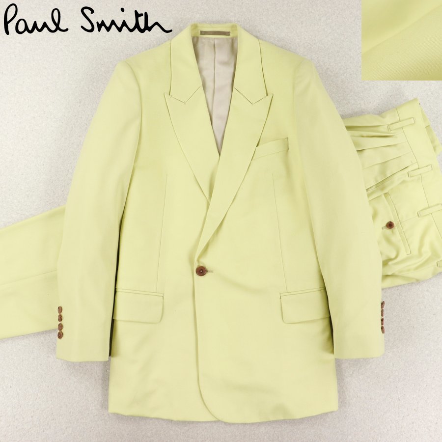 相場価格￥165,000- 美品 日本製 PAUL SMITH ポールスミス メインライン 123100 デザインスーツ セットアップ ライムイエロー M メンズ-_画像1