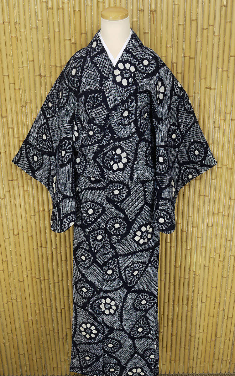 浴衣 有松鳴海絞り 綿 藍染 花繋ぎ 157 - 通販 - www