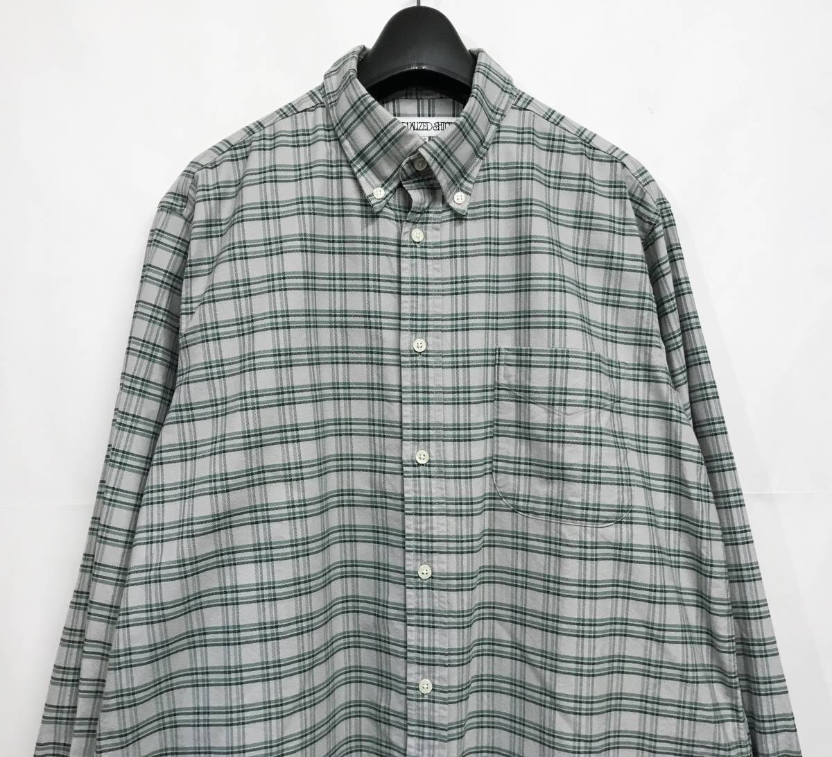USA製 INDIVIDUALIZED SHIRTS インディヴィジュアライズドシャツ チェック柄 ボタンダウンシャツ グレー 16-33の画像2