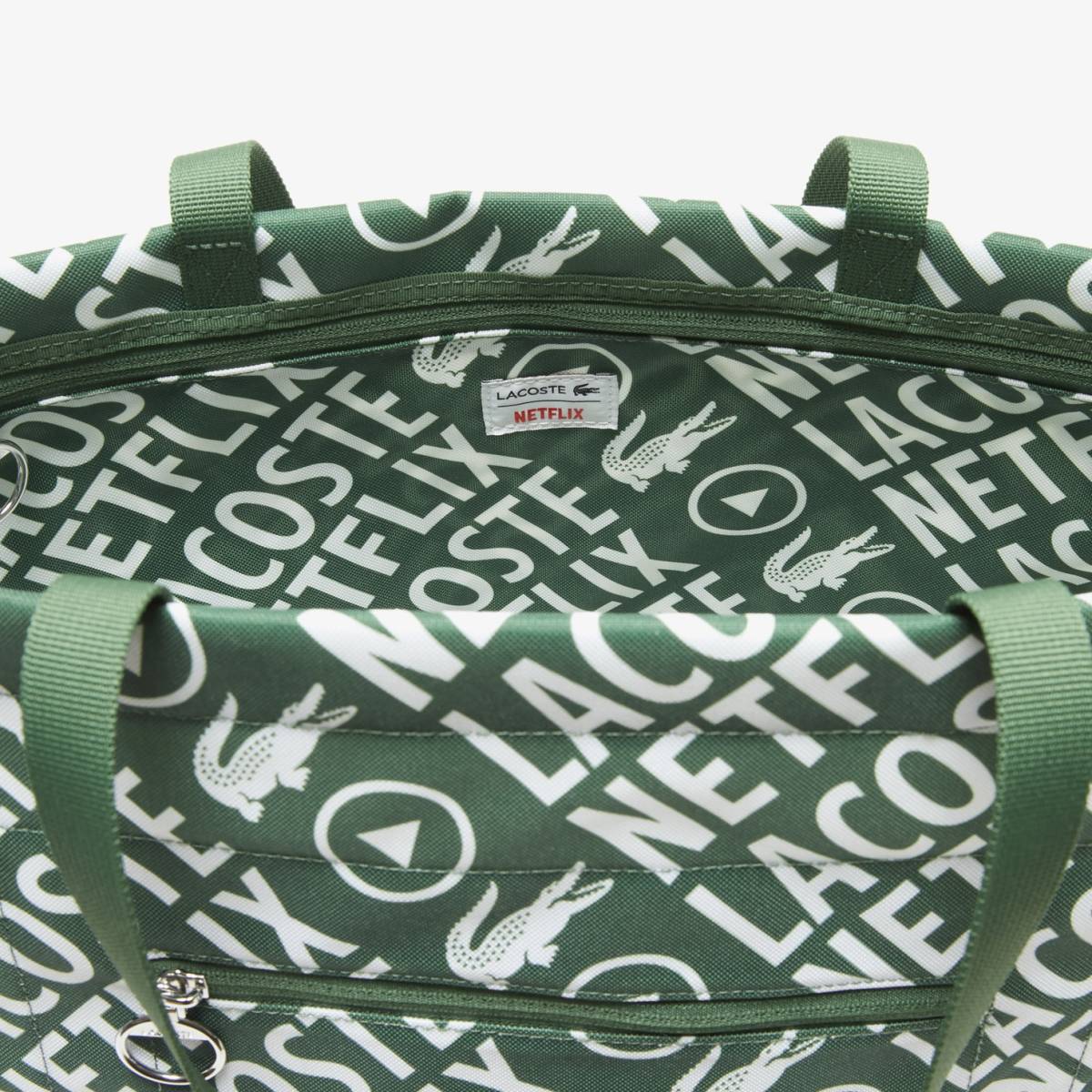 23SS 新品タグ付き Lacoste x Netflix ラコステ ネットフリックス コントラストプリントラージ トートバッグ Green 緑_画像4