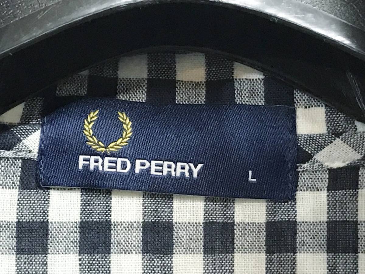 FRED PERRY フレッドペリー ギンガムチェック スタンドカラー リネンジャケット L 紺/白 L スイングトップ ハリントン_画像7