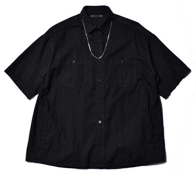 新品タグ付き MINEDENIM マインデニム Denim Necklace S/S Work SH ネックレス付 ブラックデニム 半袖シャツ 2 黒