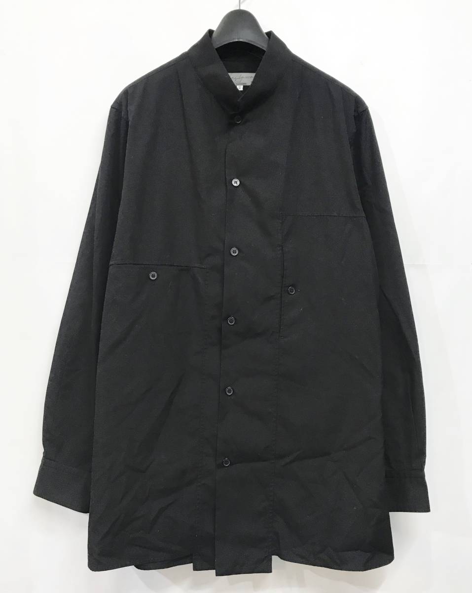 Yohji Yamamoto POUR HOMME スタンドカラー長袖シャツ ブラック 2 ヨウジヤマモト_画像1