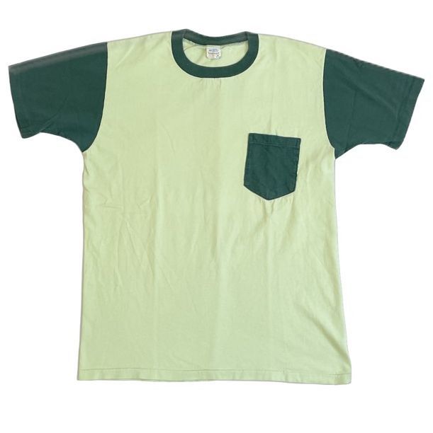 70's タウンクラフト TOWNCRAFT ビンテージ Tシャツ ツートン ポケット ソリッド 無地 緑 サイズM 38-40 [l-0649]