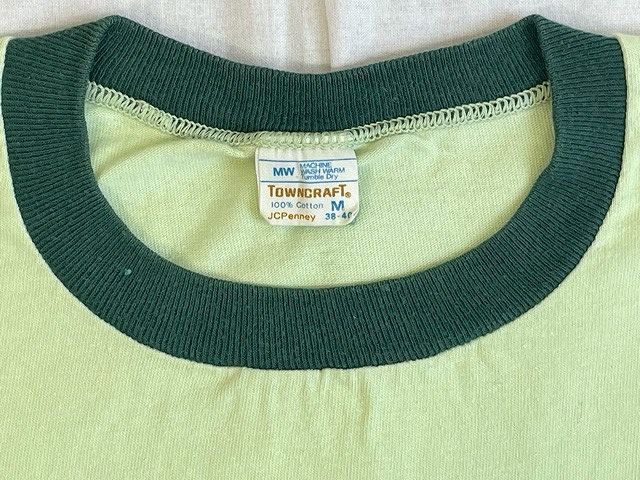 70's タウンクラフト TOWNCRAFT ビンテージ Tシャツ ツートン ポケット ソリッド 無地 緑 サイズM 38-40 [l-0649]_画像3